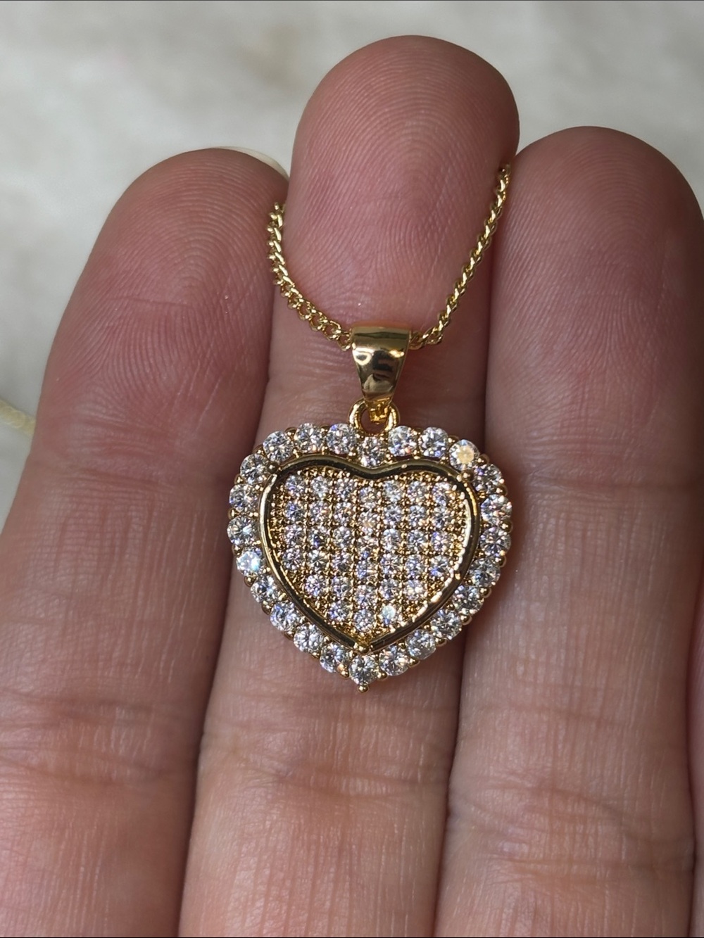 AAA CZ Pave Heart Pendant 18k Yellow Gold Filled